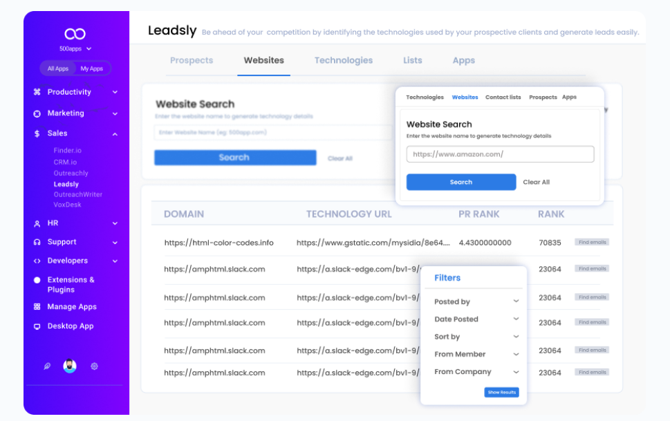 Dashboard of Leadsly