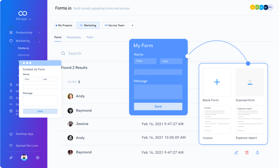 Forms io Dashboard