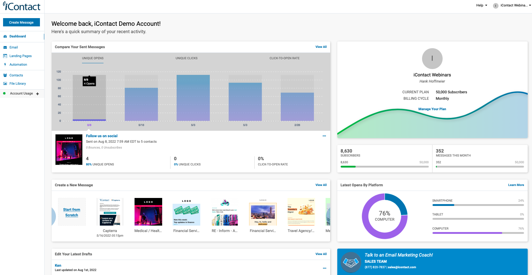 iContact Dashboard