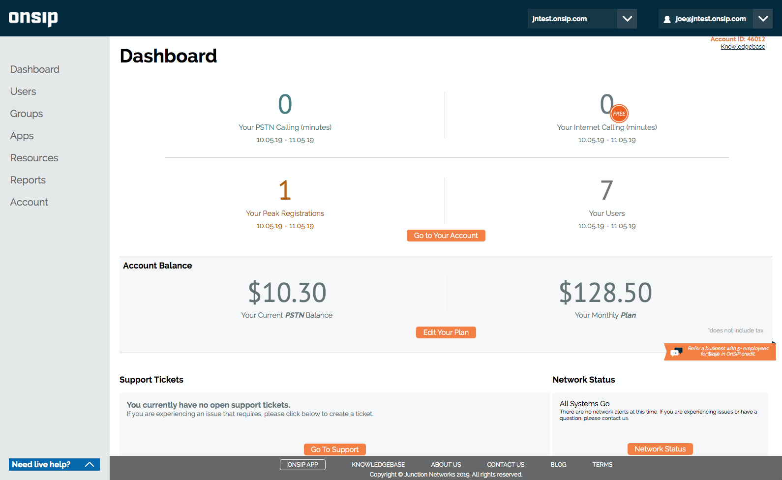 Onsip Dashboard