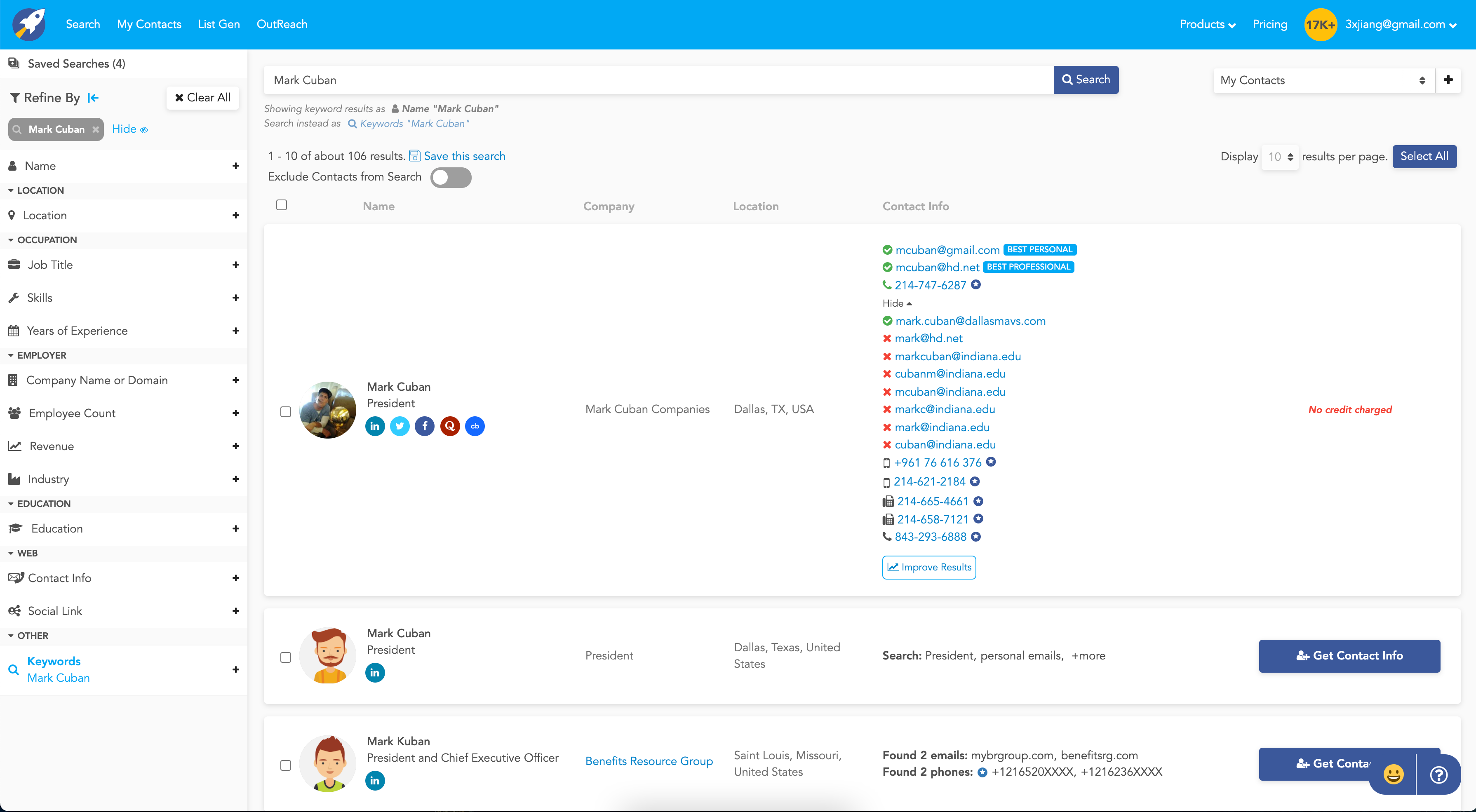 Rocketreach Dashboard