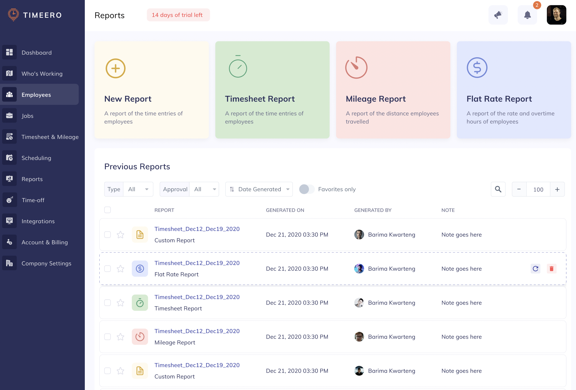 Timeero Dashboard