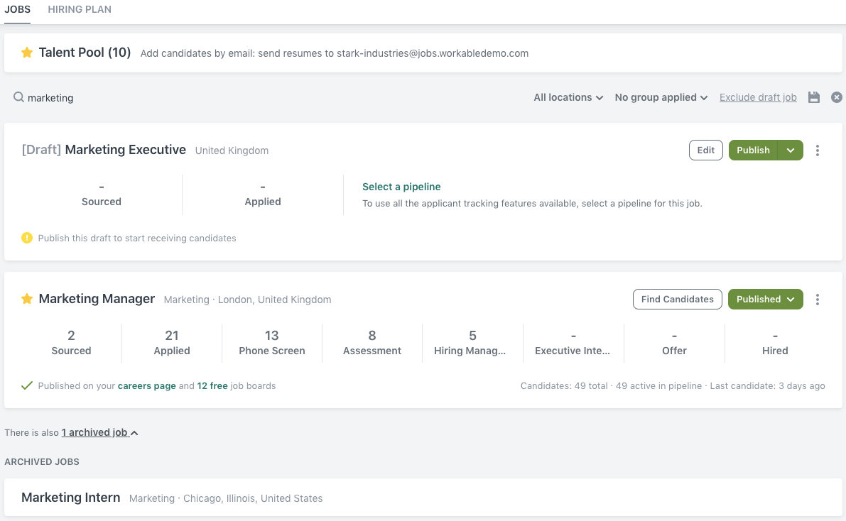 Workable Dashboard